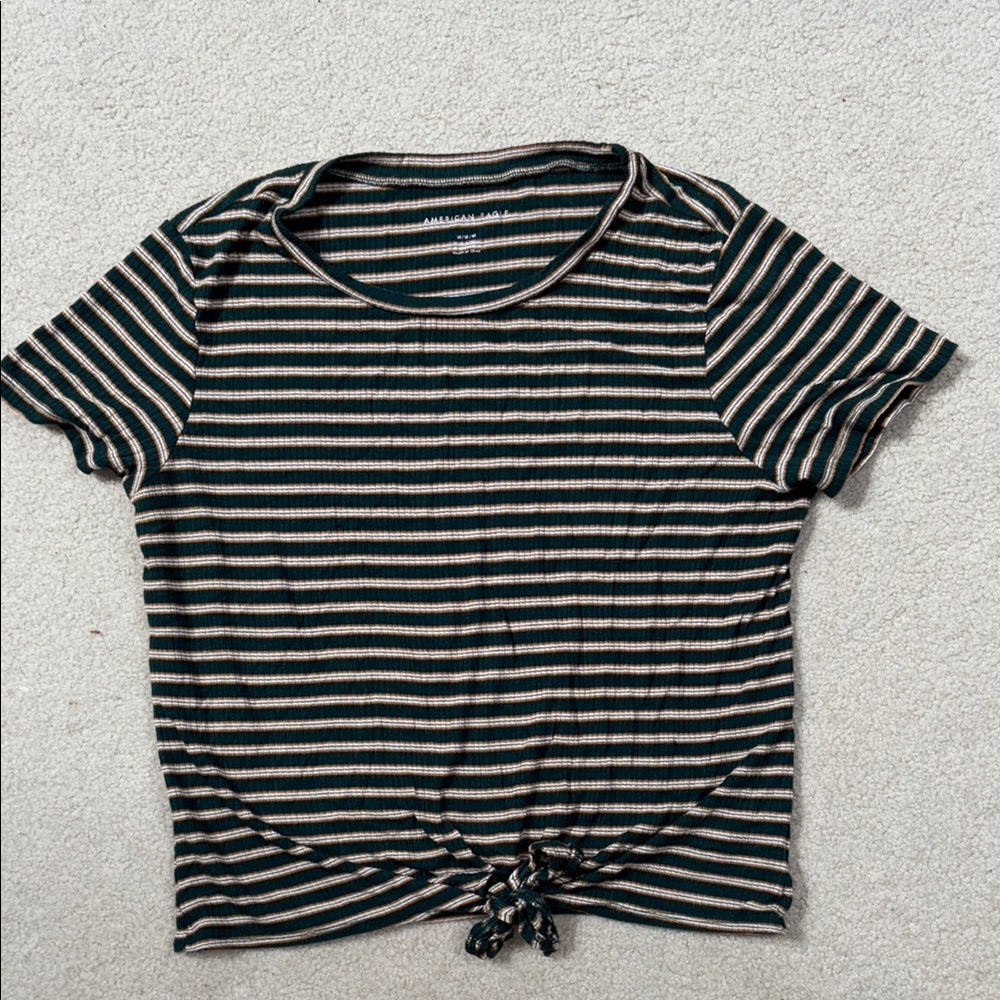 American eagle Striped Green and Cream Top. Knotted at the waist